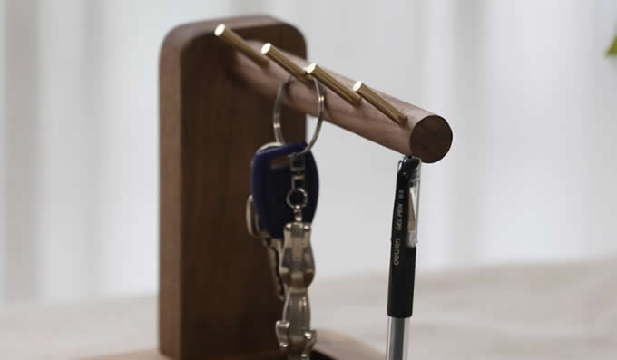 Black Walnut Wooden Key Rack Desk Organizer  Pen Pencil Holder Phone Stand Holder