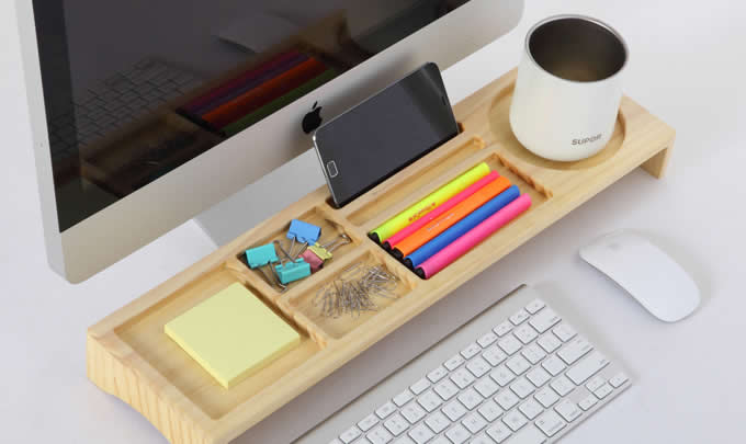  Wooden Desktop Organizer Over the Keyboard  