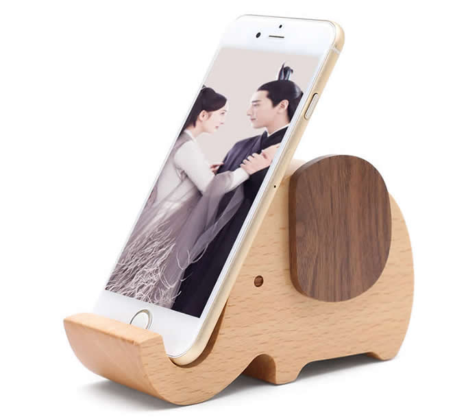 Wooden Elephant Shaped Piggy Bank Cell Phone Stand 