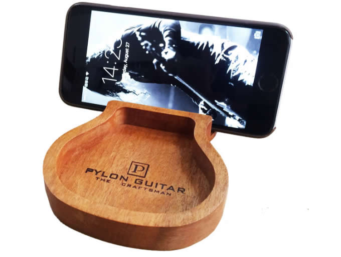  Wooden Guitar Shaped Cell Phone Stand Holder With Storage Tray