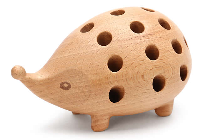   Wooden Hedgehog Pen Pencil Holder Desk Organizer 