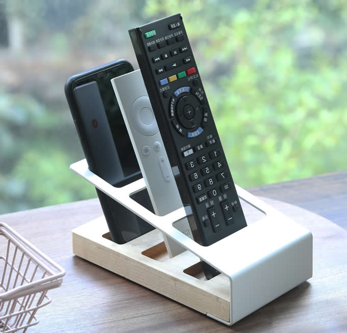 Wooden&Metal TV Remote Control Holder Organizer Media Organizer Rack