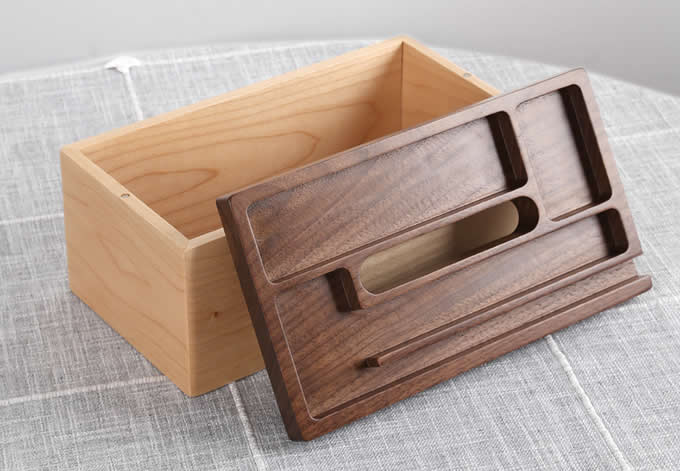  Wooden Multi-function Desk Organizer Tissue Box Storage Box