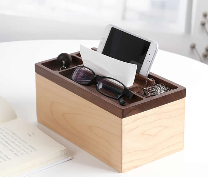  Wooden Multi-function Desk Organizer Tissue Box Storage Box