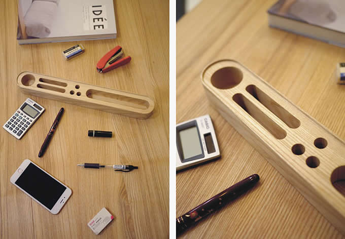   Wooden Office Supplies Storage Container for Pens, Pencil, Business Cards or Smartphones 