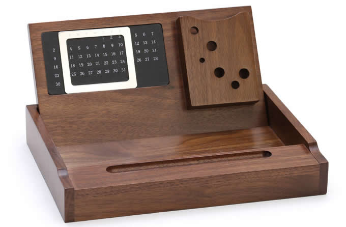  Wooden Multi-function Desk Stationery Organizer Storage Box With Perpetual Calendar