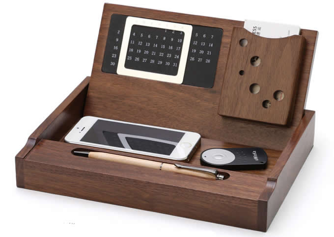  Wooden Multi-function Desk Stationery Organizer Storage Box With Perpetual Calendar