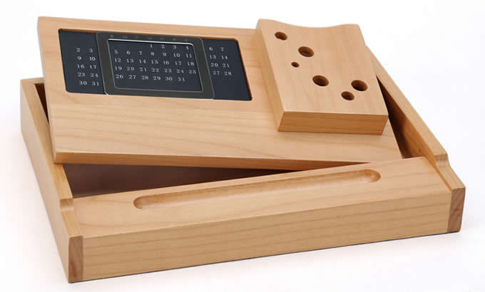  Wooden Multi-function Desk Stationery Organizer Storage Box With Perpetual Calendar