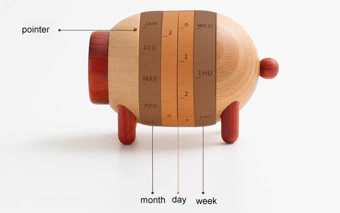   Wooden Pig Shaped Perpetual Calendar 