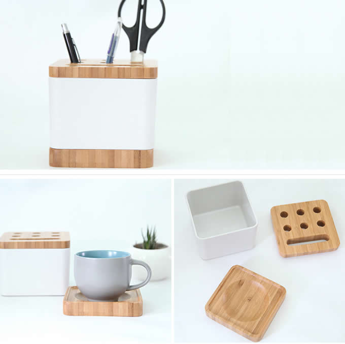  Bamboo Plastic Multi-function Desk Organizer Storage Box