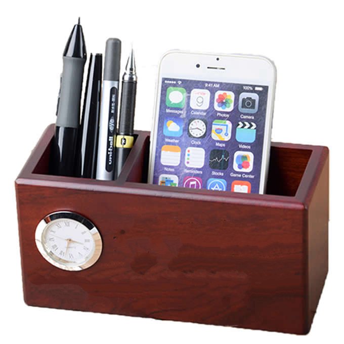  Wood Wooden Desk Organizer Container for Desktop, Remote Controllers, Office Supplies, Pens Pencils, Makeup Brushes (2 compartments) 