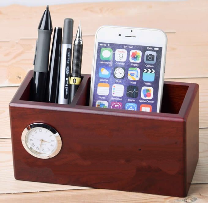  Wood Wooden Desk Organizer Container for Desktop, Remote Controllers, Office Supplies, Pens Pencils, Makeup Brushes (2 compartments) 