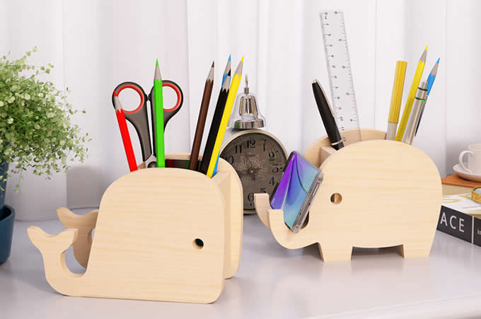 Wooden Whale & Elephant PenHolder PhoneHolder Stand