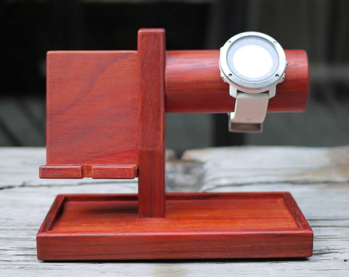 Wooden iPhone Docking Station with Watch Stand  
