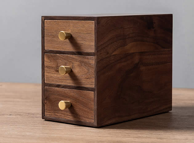 Pastoral Black Walnut Wood Office Desk Organizer with Drawers