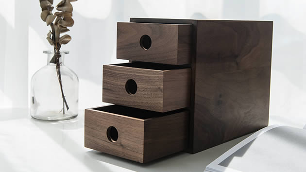 Pastoral Black Walnut Wood Office Desk Organizer with Drawers