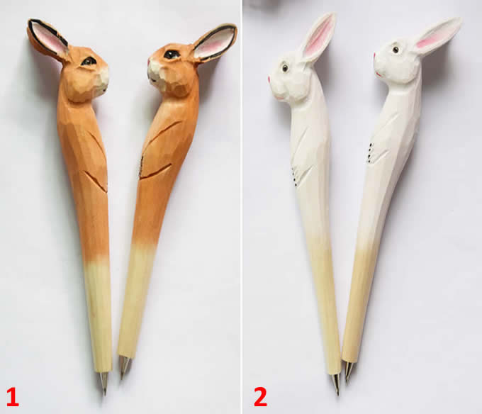  3D Animal  Carved  Wooden Pen  (Set of 2)