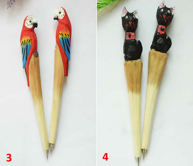  3D Animal  Carved  Wooden Pen  (Set of 2)