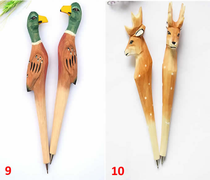  3D Animal  Carved  Wooden Pen  (Set of 2)