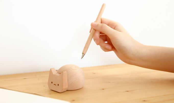   Cat Pen Holder Wooden Signing Pen Set