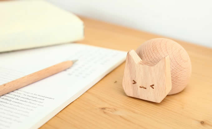   Cat Pen Holder Wooden Signing Pen Set