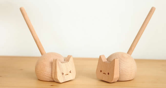   Cat Pen Holder Wooden Signing Pen Set