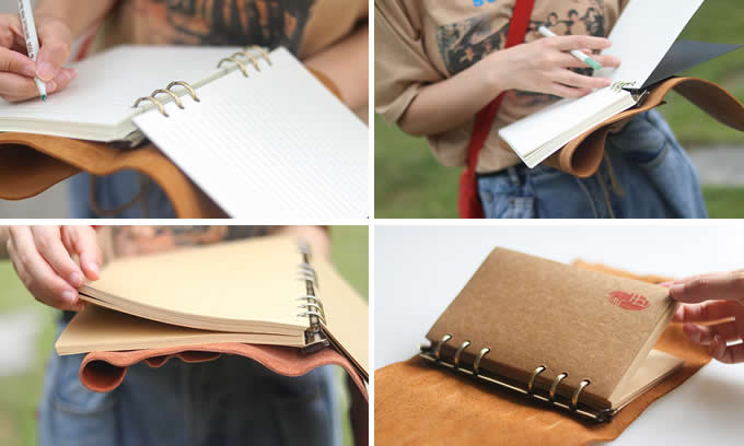  Handmade Genuine Leather Refillable  Binder Diary Travel Journal Notebook