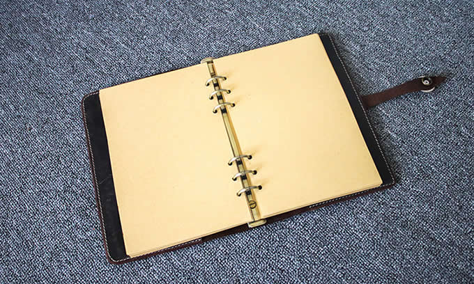  Handmade Genuine Leather Refillable Binder Diary Travel Journal Notebook,Black & Brown