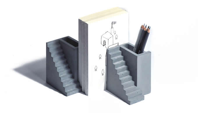 Modern Concrete Bookend Pen Holder