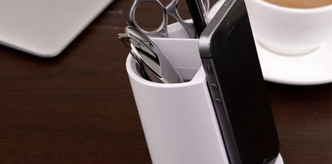  Plastic Pen Holder with Phone Holder Desk Organizer Mobile Bracket Stand Storage 