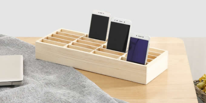 Wooden 20 Storage Compartments Multifunctional Storage Box for Cell Phones Holder Desk Supplies Organizer