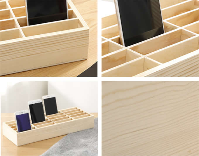 Wooden 20 Storage Compartments Multifunctional Storage Box for Cell Phones Holder Desk Supplies Organizer