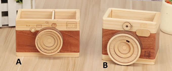   Wooden Camera Shaped Pen Holder