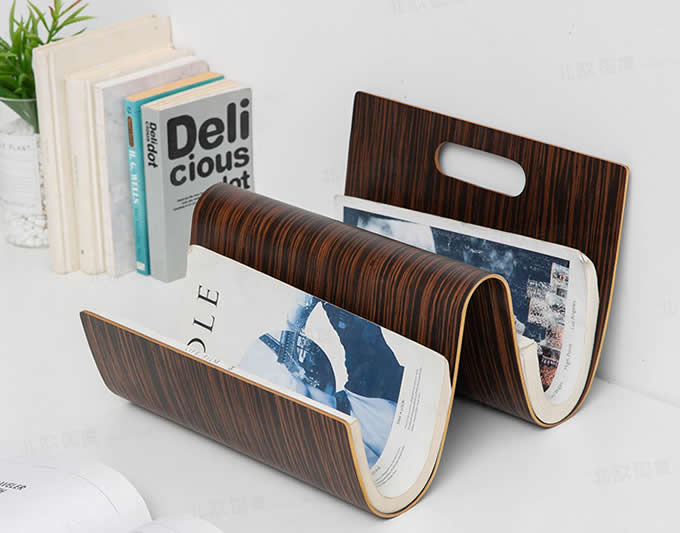 Wooden Book Holder S Shaped Magazine Organizer Rack 