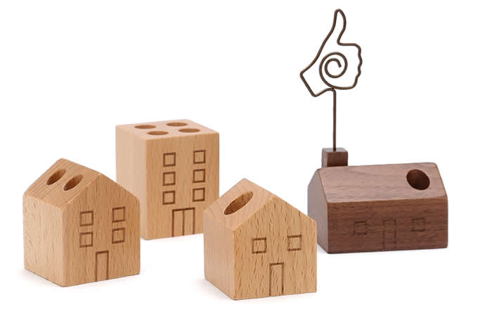  Wooden House shaped Pen Pencil Holder Stand,4 Piece Set 