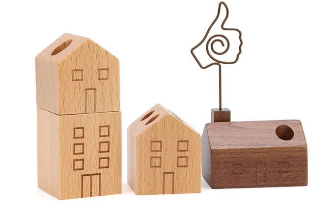  Wooden House shaped Pen Pencil Holder Stand,4 Piece Set 