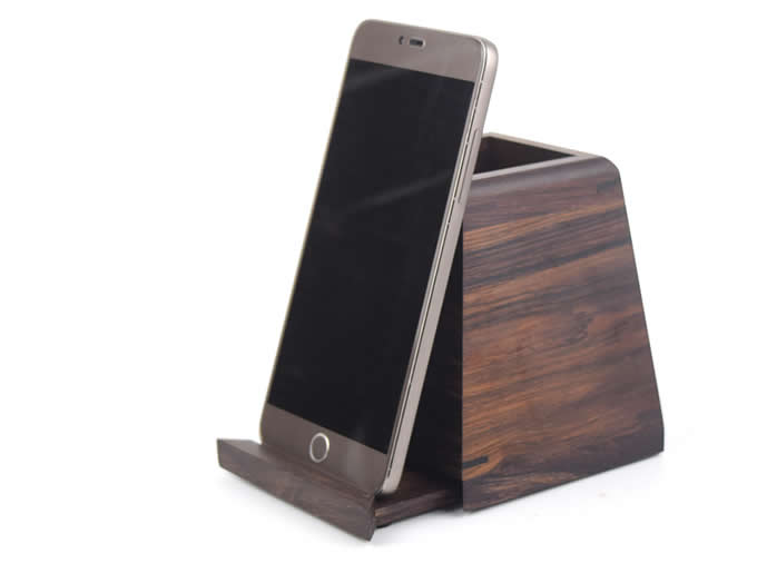     Wooden Phone Stand with Pen&Pencil Cup Holder/Pot 