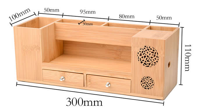    Wooden Struction Multi-function Desk Stationery Organizer Storage Box with Small Drawers