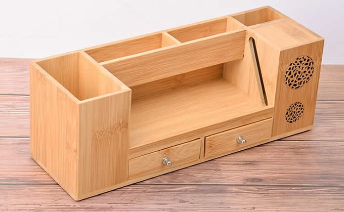    Wooden Struction Multi-function Desk Stationery Organizer Storage Box with Small Drawers