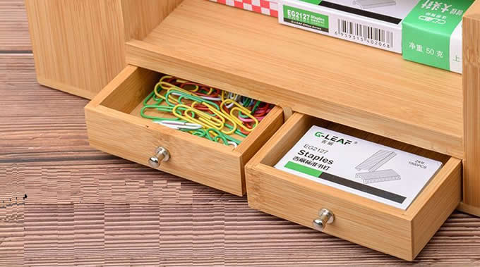    Wooden Struction Multi-function Desk Stationery Organizer Storage Box with Small Drawers