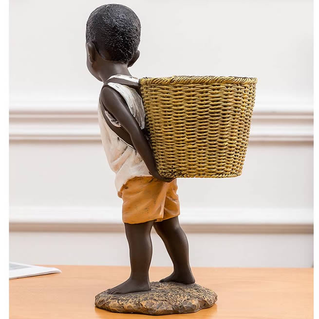 African Little Boy Back Basket Mobile Phone Holder Storage Pen Holder