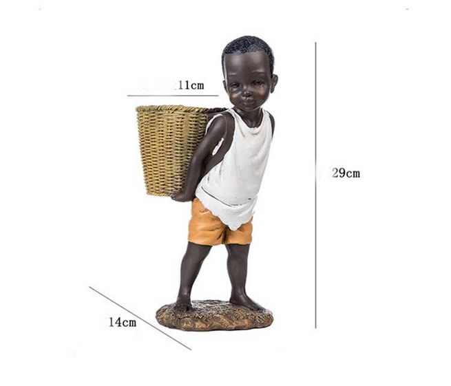 African Little Boy Back Basket Mobile Phone Holder Storage Pen Holder