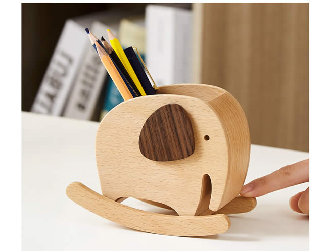 Wooden Elephant Office Organize Storage Pen Holder