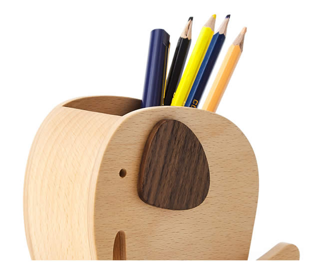 Wooden Elephant Office Organize Storage Pen Holder