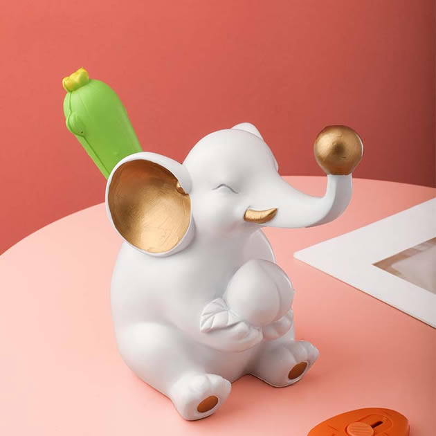 Cute White Elephant Desktop Organizer Pen Holder