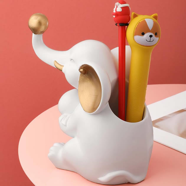 Cute White Elephant Desktop Organizer Pen Holder