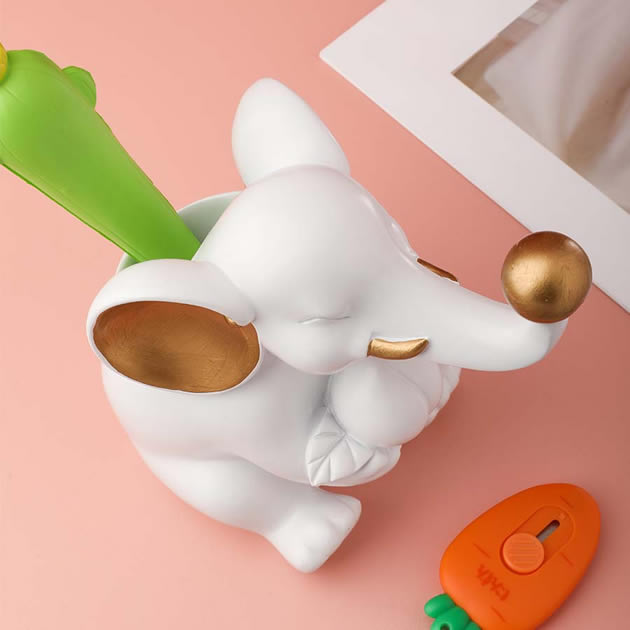 Cute White Elephant Desktop Organizer Pen Holder