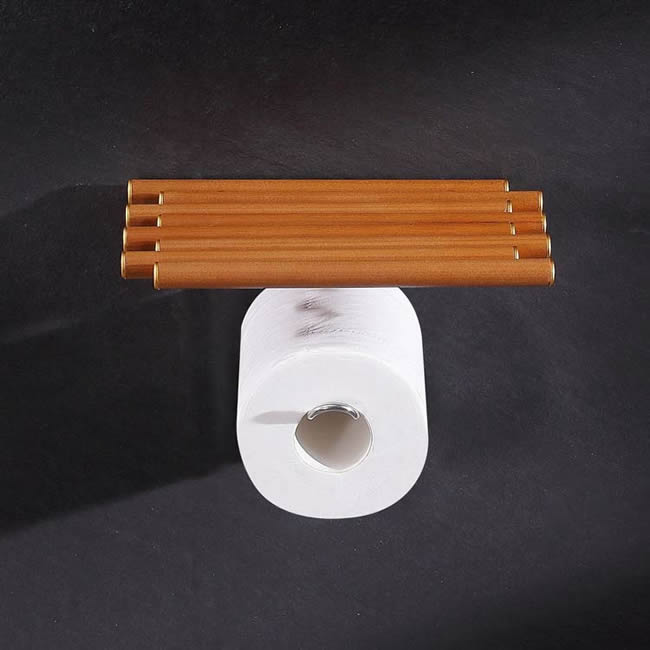 Wooden Roll Paper Holder Storage For Bathroom