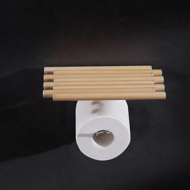 Wooden Roll Paper Holder Storage For Bathroom