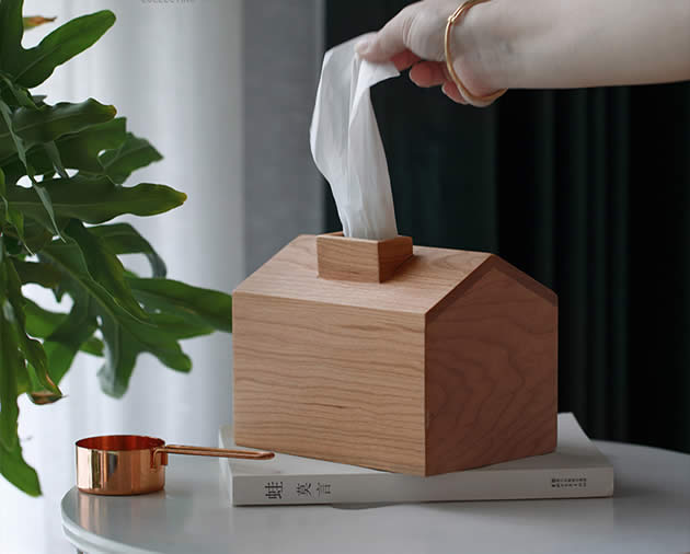 Brief Stylish Pastoral Small House Wooden Tissue Box Black Walnut Beech Wood